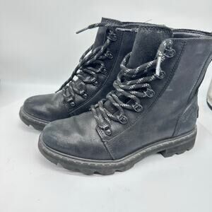 Sorel Women's Lennox Lace Leather Waterproof Combat Mid Calf Boots Womens Size 7
